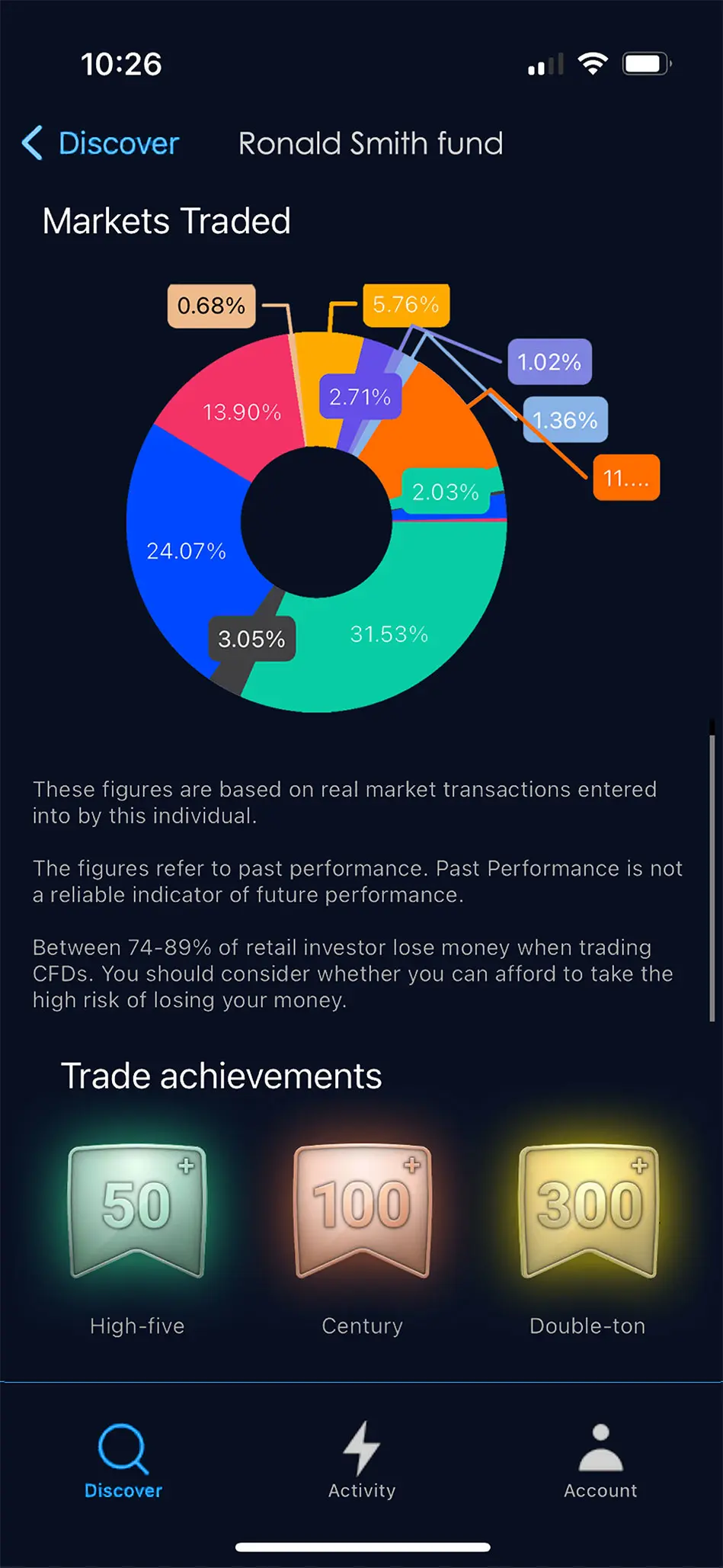 Copy trading app portfolio screen